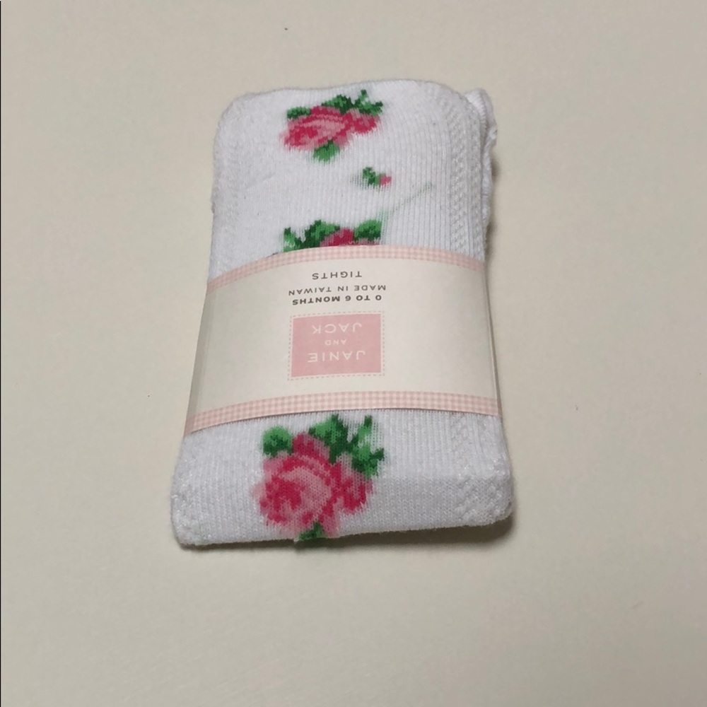 Janie And Jack | White Pink Rose Tights | 0-6M